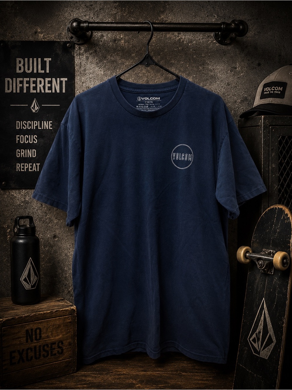 Volcom Navy Short-Sleeve Logo Crew Tee Size Large